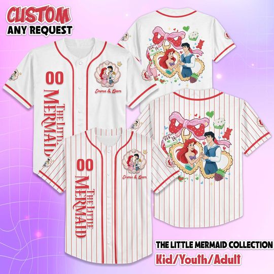 Discover Personalized The Little Mermaid Valentine Baseball Jersey, Disney The Little Mermaid Valentines Day Jersey Shirt