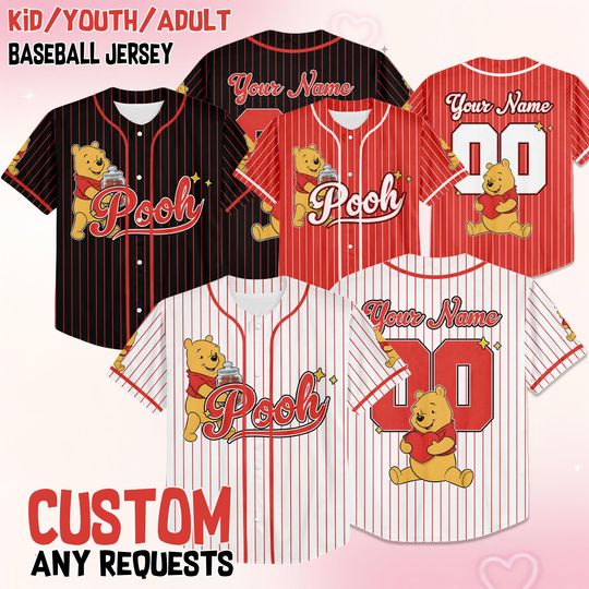 Discover Custom Disney Pooh Valentine Xoxo Baseball Jerseys, Disneyland Kid Youth Adult Valentine Jersey, Winnie the Pooh Lovers Jersey