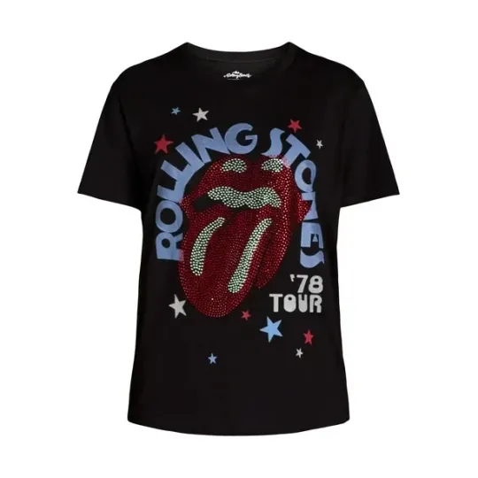 Discover Bravado The Rolling Stones 1979 Tour Rhinestone Tongue Black T-Shirt