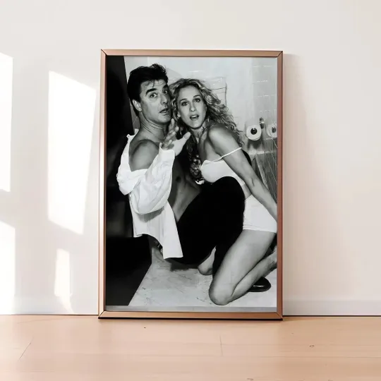 Discover Carrie and Mr Big Poster - Classic Romance Photo Print, Monochrome Vertical Poster