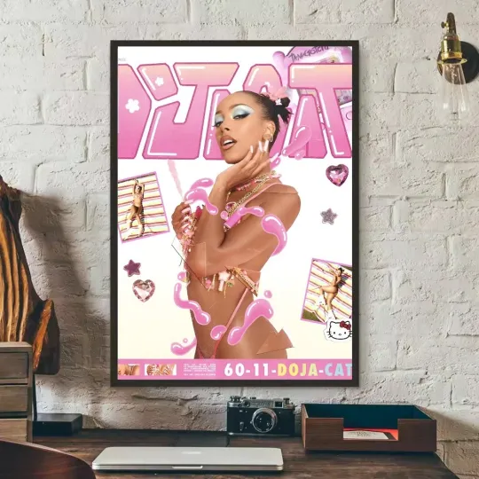 Discover Doja Cat Music Poster, Pop Rapper Art, Pink Album Cover Decor