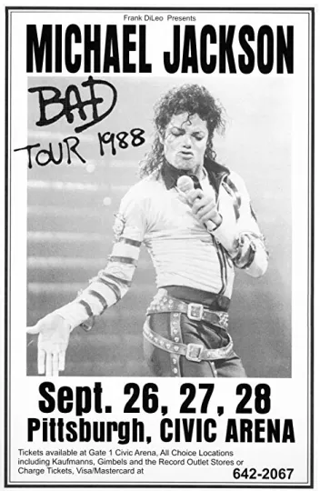 Discover Michael Jackson Bad Tour 1988 Pittsburgh PA Poster Replica