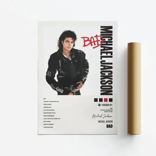 Michael Jackson Bad Album Art Poster Vertical Print Music Tracklist