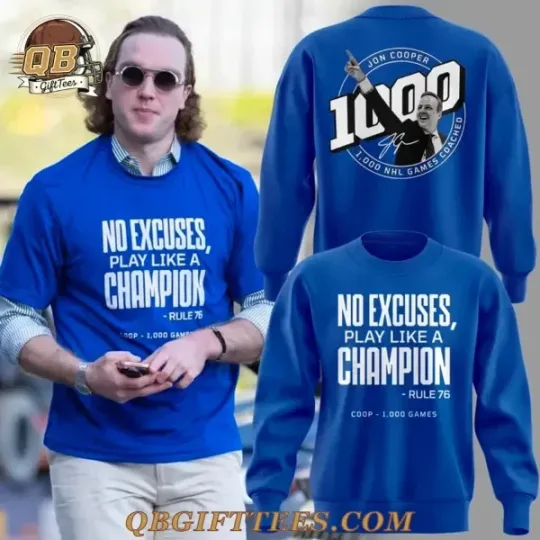 Discover Tampa Lightning Jon Cooper 1000 Games Edition Sweatshirt 2D