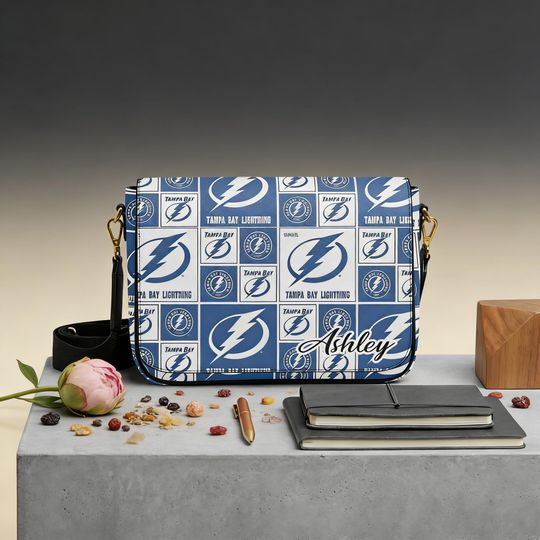 Discover Personalized Lightning Crossbody Bag, Tampa Bay Lightning Custom Name Messenger, Unique NHL Fan Gift
