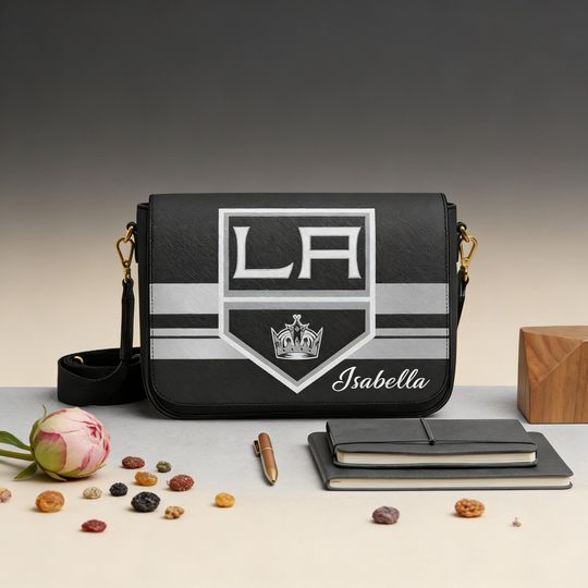 Personalized Los Angeles Kings Messenger Bag, Custom Name NHL Hockey Fan Gift, Kings Crossbody Bag for Everyday Use