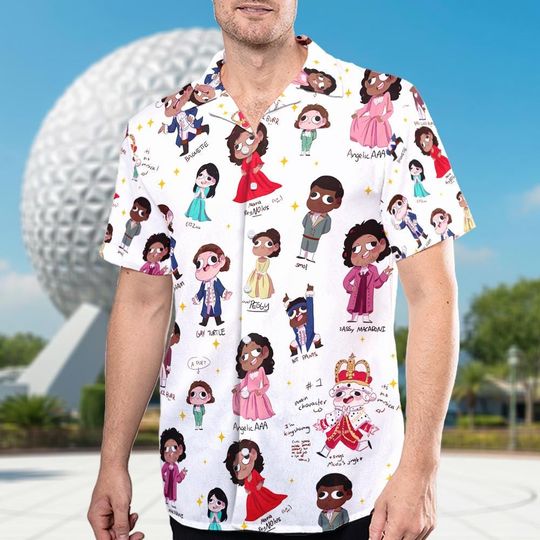 Discover Broadway Musical Hawaiian Shirt, Cartoon Historical Characters Aloha Shirt, Funny Theater Parody Button Up, Summer Vacation Gift
