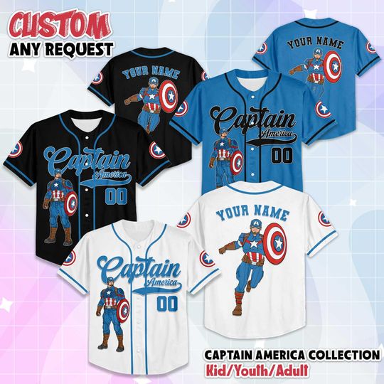 Personalized Captain America Baseball Jersey, Custom Captain America Baseball Shirt