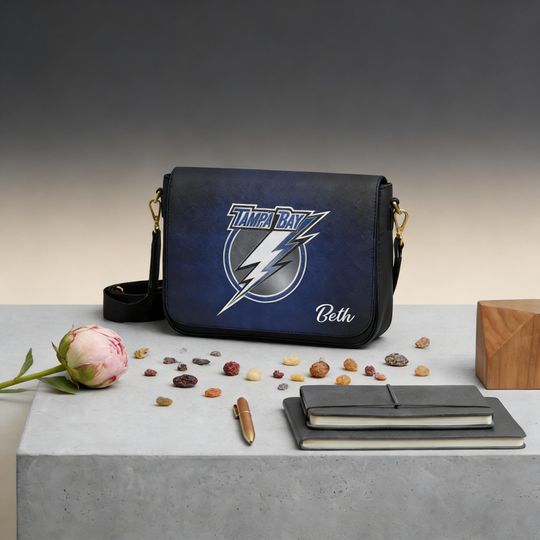 Custom Tampa Bay Lightning Messenger Bag, Personalized NHL Hockey Fan Gift for Him, Lightning Shoulder Bag