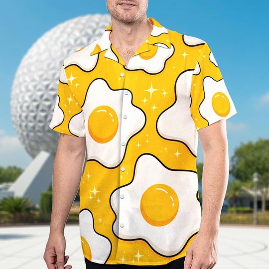 Discover Funny Egg Hawaiian Shirt, Fried Egg Pattern Shirt, Breakfast Food Aloha Shirt, Quirky Summer Button Up Shirt and Shorts