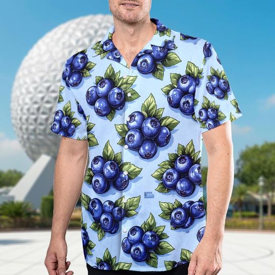 Discover Blueberry Hawaiian Shirt, Fruit Pattern Button Up Shirt, Summer Aloha Shirt, Blueberry Lovers Shirt, Fresh Vacation Outfit