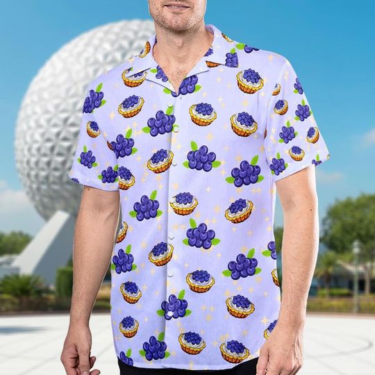 Discover Blueberry Tart Hawaiian Shirt, Cute Dessert Shirt, Summer Button Up Top, Food Pattern Aloha Shirt, Fun Vacation Outft Gift