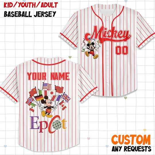 Discover Personalized Mickey Flags of Nations Epcot Baseball Jersey