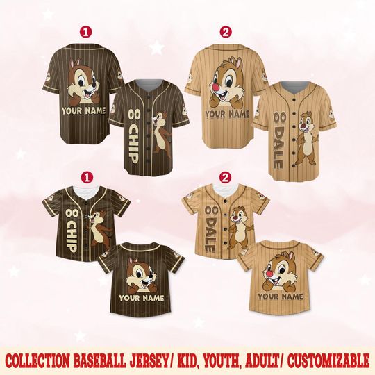 Discover Chip and Dale Baseball Jersey, Disney Character Button Jersey, Family Matching Baseball Outfit, Birthday Gift for Kids JCQJ06