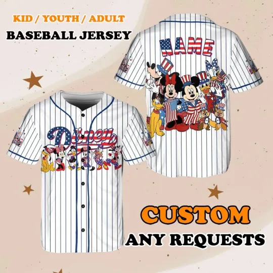 Discover Personalized Mickey Vs Friends Happy Fourth Of July Baseball Jersey Shirt
