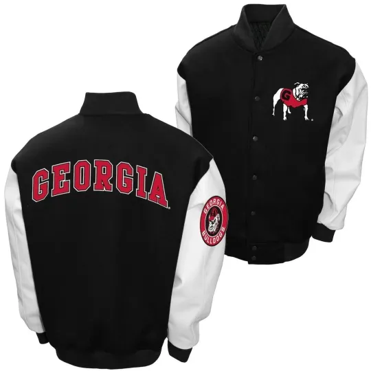 Discover Men's GA bulldogss Baseball Jacket White Sleeves