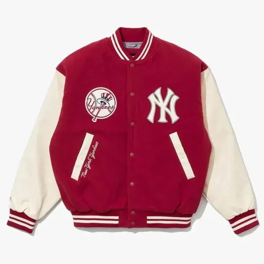 Discover Men's NY Yankese Baseball Dark Red Varsity Jacket