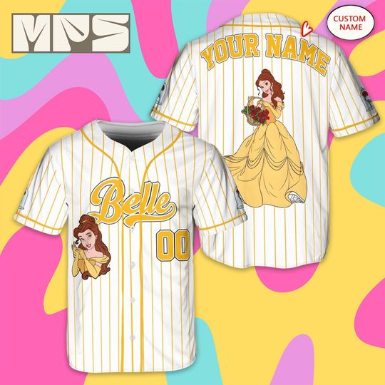 Discover Custom Princess Belle Baseball Jersey, Personalized Beauty and the Beast Shirt, Disney Family Vacation Outfit, Matching Disney Team Jersey