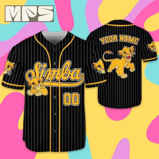 Discover Personalized Disney Lion King Simba Baseball Jersey, Striped Black Disneyland Team Shirt, Custom Name Simba Fan Gift, Disney World Outfit