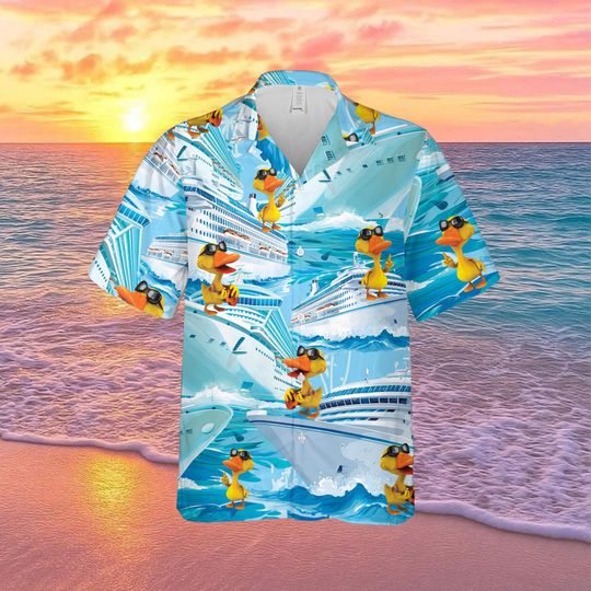 Discover Duck Hawaiian Shirt, Funny Cruise Shirt, Cartoon Beach Button Up, Vacation Aloha Shirt, Unisex Summer Top and Short