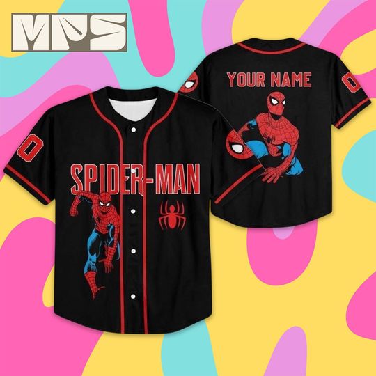 Discover Personalized Amazing Spider-Man Vintage Baseball Jersey, Custom Black Disney Marvel Shirt, Disney Family Trip Outfit,Spiderman Birthday Gift