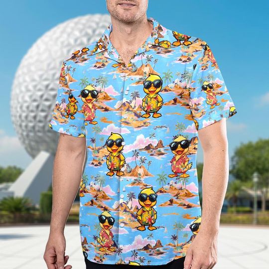 Discover Duck Island Hawaiian Shirt, Cute Tropical Duck Shirt, Funny Summer Button Up, Beach Vacation Aloha Shirt