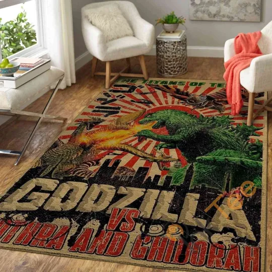 god zilla Mothra And King Ghidorah Area Rug,Godzila Room Decor Rug Gift
