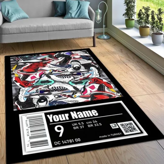 Discover Custom Sneakers Sport Rug Carpet,Sneaker Fan Living Room Area Rug Regtangle