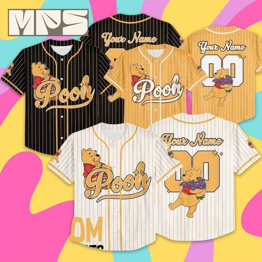 Discover Personalized Winnie The Pooh Baseball Jersey, Custom Classic Pooh Bear Team Shirt, Disney World 2026 Trip, Kids Youth Adult Pooh Fan Gift