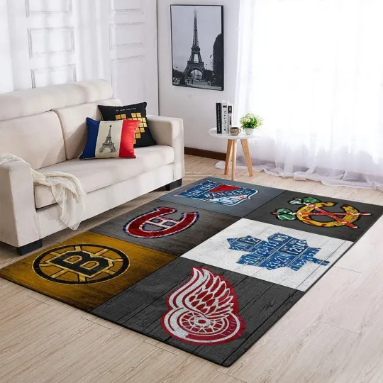 Discover Nhl Original Six Hockey Team Area Rug Retro Logo Vintage Living Room Carpet Rug