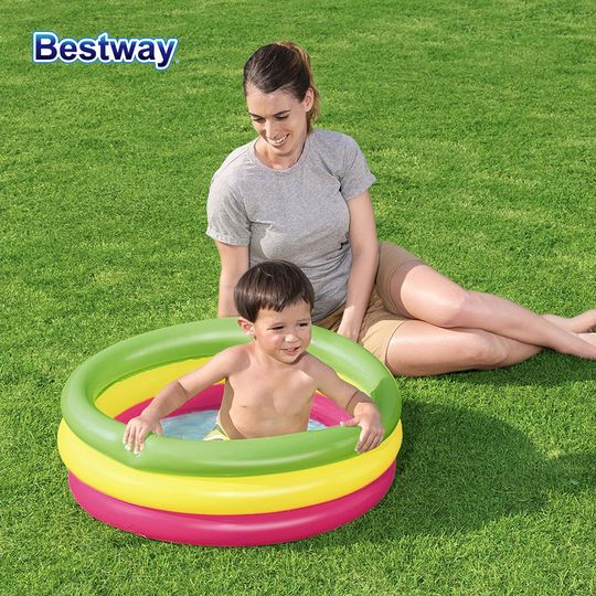 Discover Bestway 51128 1PC Colour Inflatable Children's Play Pool, Family Play Pool, Seasonal Fun Play Pool, Backyard Circular Play Poo