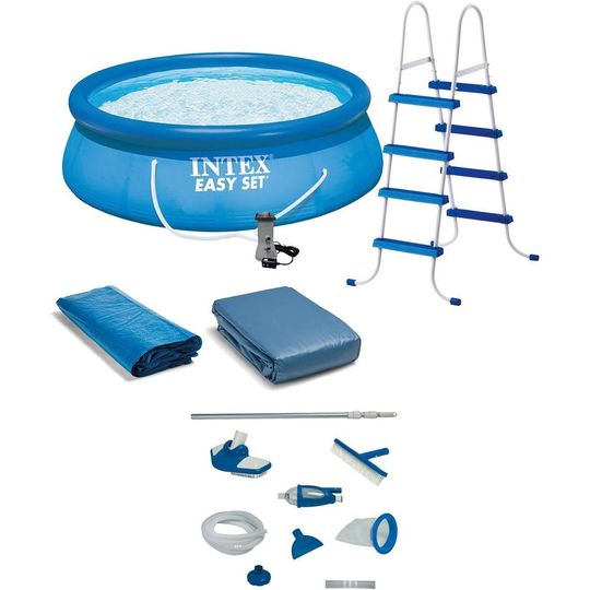 Discover 48 Inflatable Pool, 15' Diameter, with Ladder, Filter Pump, and Cleaning Kit for Outdoor Backyards