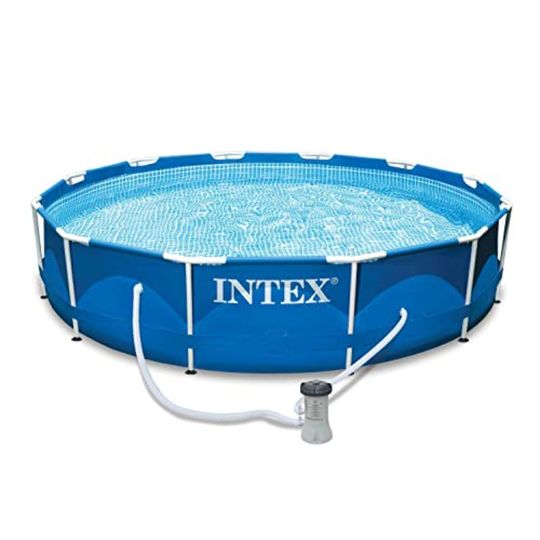 Discover Intex 12ft x 30in Metal Frame Above Ground Round Family Swimming Pool Set Pump for Backyard Leisure Durable Metal Frame Constru