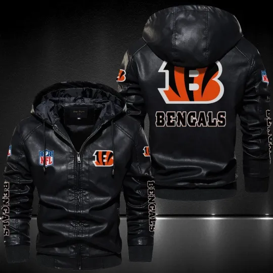 Discover Men’s CB Football Team Bomber Hooded Genuine Leather Jacket – Black, Blue &Brown