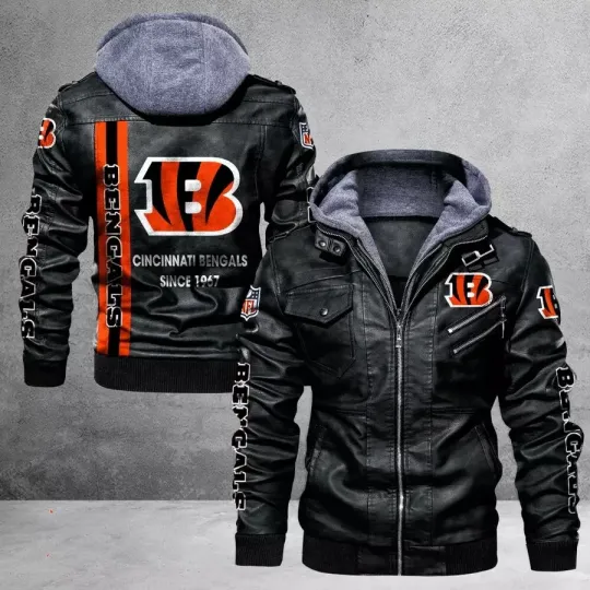 Discover Men’s CB Football Team Retro Moto Black Bomber Hooded Genuine Leather Jacket