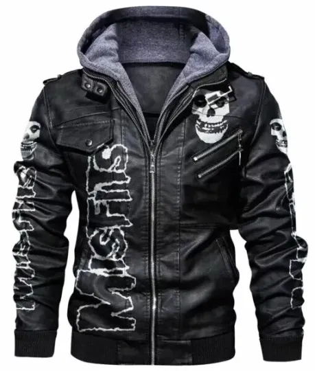 Men's Retro Motorcycle Slim Fit Black Bomber Winter Hooded Skull Leather Jacket