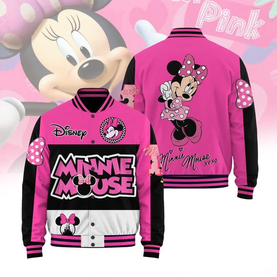 Minnie Mouse Baseball Jacket, WDW Character Shirt, Cute Cartoon Mouse Shirt, Magic Kingdom Fan Gift, Vanlentine Gift for Her