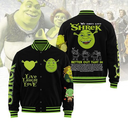 Shrek Baseball Jacket, Couple Movie Jacket, Cartoon Lover Gift, Fun Character Streetwear, Valentine Matching Outfit