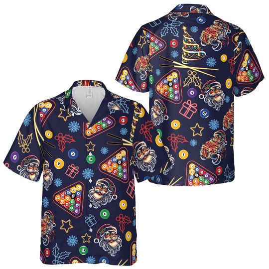 Discover Christmas Pool Billiard Hawaiian Shirt, Funny Billiards Holiday Shirt, Tropical Christmas Pool Player Shirt, Xmas Gift for Pool Lovers