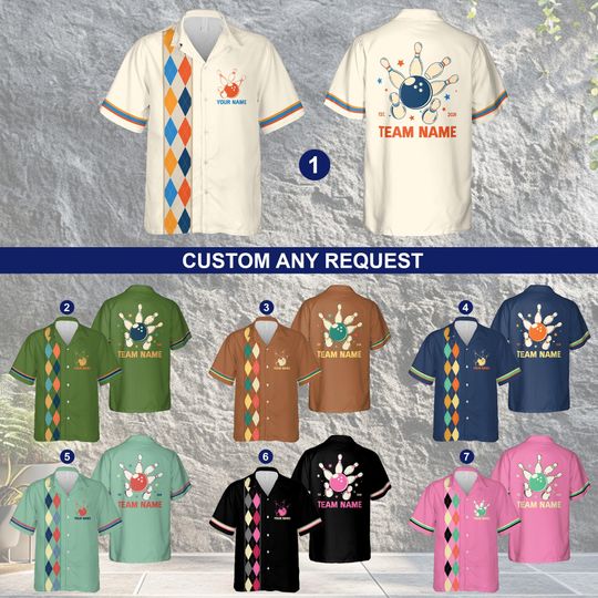 Discover Bowling Hawaiian Shirt, Retro Bowling Team Button Shirt, Personalized Est Year Bowling Squad, Custom Name Bowling Lover Gift
