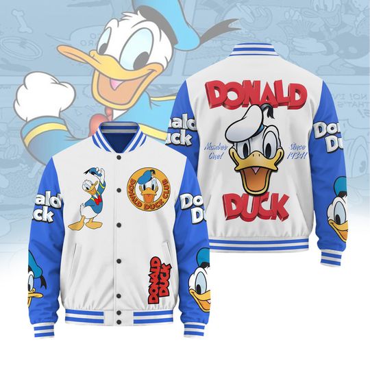 Discover Do-nald Duck Baseball Jacket, Classic Cartoon Character Shirt, WDW Fan Gift, Birthday Gift for Kid Adult