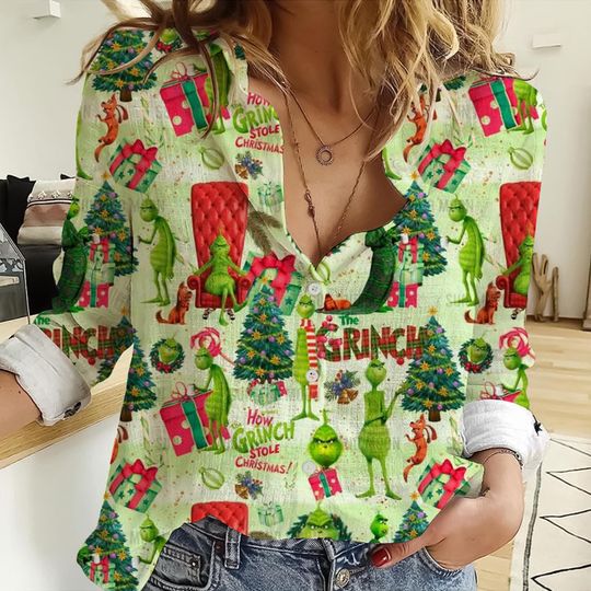 Discover Funny Character Christmas 3D All-Over Print Linen Blouse for Women