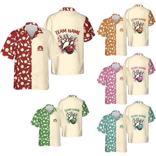 Discover Custom Bowling Hawaiian Shirt for Team, Button Bowling Team Shirt, Personalized Bowling Shirt, Bowling Team Gift for Player Bowler Uniform
