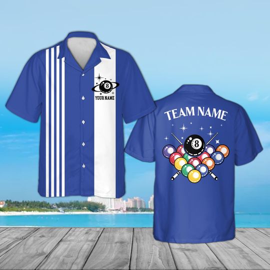 Discover Custom Bespoke Billiards Hawaiian Shirt, 8 Ball Pool Player Retro Hawaiian Shirt, Cue Sport League Uniform, Personalized Pool Hustler Gift
