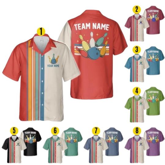 Discover Personalized Retro Bowling Hawaiian Shirt, Custom Team Bowler Gift