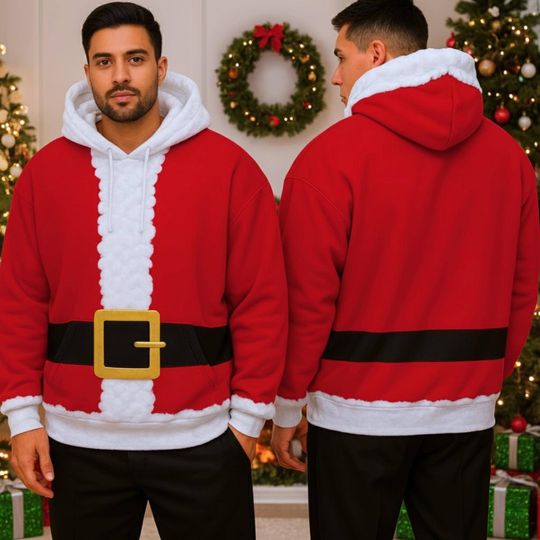 Discover Santa Claus Costume Hoodie, Winter Holiday Sweatshirt, Funny Santa Outfit, Christmas Cosplay Clothing, Xmas Gift For Kid Adult