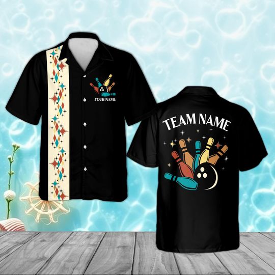 Discover Custom Retro Bowling Shirt, Mid Century Modern Starburst Hawaiian Shirt, Vintage 1950s Bowler Gift, Bowling League Top, Unisex Bowler Gift