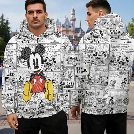 Discover Mickey Mouse 3D Hoodie, Cartoon Mouse Sketch Hoodie, WDW Family Holiday Vacation Trip Matching Shirt, Cute Birthday Gift