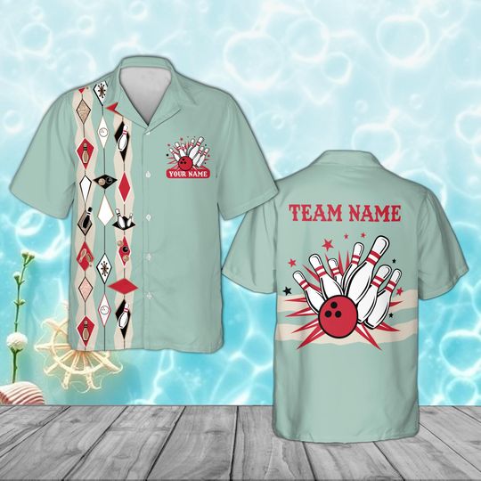 Discover Custom Bowling Shirt, Personalized Team Name, Retro 1950s Vintage Style Hawaiian Shirt, Bowling League Uniform, Matching Bowling Team Shirt
