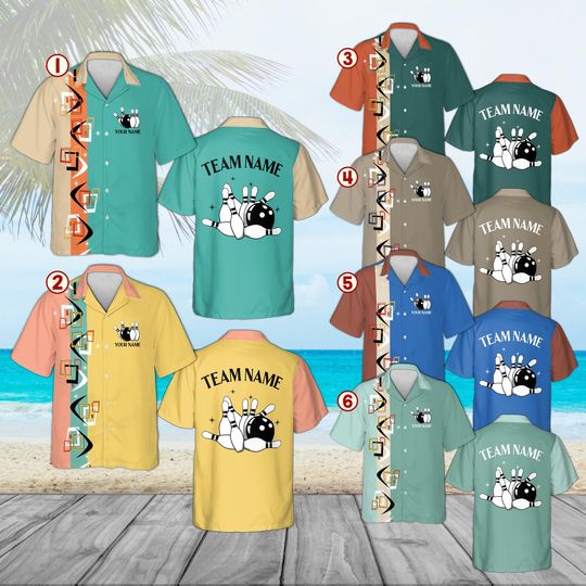 Discover Personalized Atomic Bowling Shirt, Custom Name Team, Retro Mid Century Modern Boomerang Hawaiian Shirt, Vintage 50s Style Bowler Gift